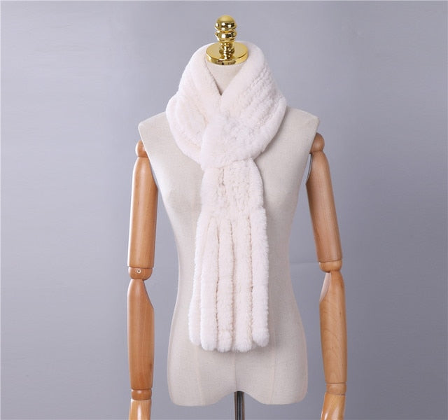 New Winter Women's Genuine Real Rex Rabbit Fur Hand Knitted Scarf Scarfs Cowl Ring Scarves Wraps Snood Street Fashion Tassel