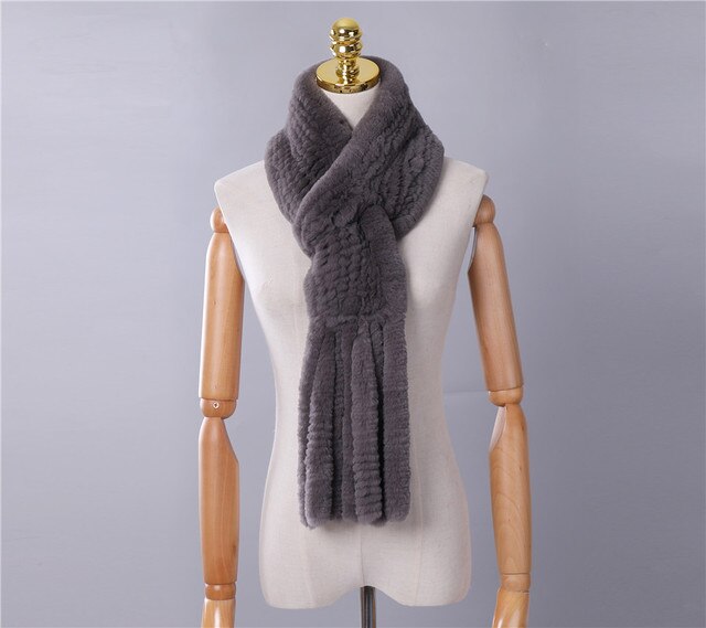 New Winter Women's Genuine Real Rex Rabbit Fur Hand Knitted Scarf Scarfs Cowl Ring Scarves Wraps Snood Street Fashion Tassel