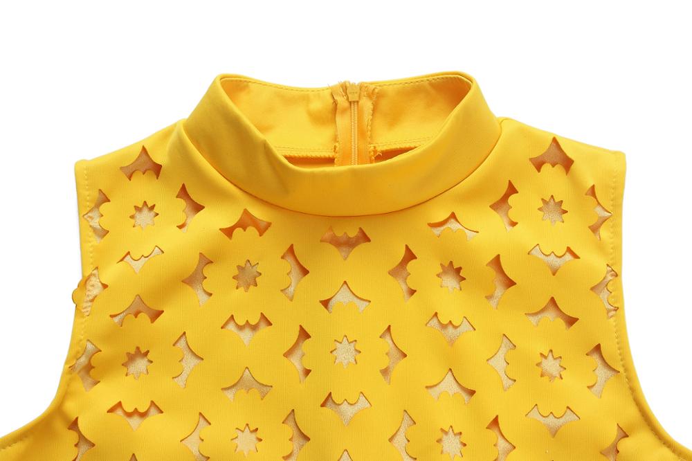 High street yellow hollow out 2 piece set women sleeveless short top and long pants fashion female outfit LTZ008