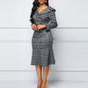 OTEN Women Dresses Office Wear Ladies Pencil Ruffle Plus Size 2019 Autumn New Plaid Double Button V-Neck Long Sleeves Midi Polo