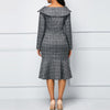 OTEN Women Dresses Office Wear Ladies Pencil Ruffle Plus Size 2019 Autumn New Plaid Double Button V-Neck Long Sleeves Midi Polo
