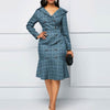 OTEN Women Dresses Office Wear Ladies Pencil Ruffle Plus Size 2019 Autumn New Plaid Double Button V-Neck Long Sleeves Midi Polo