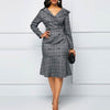 OTEN Women Dresses Office Wear Ladies Pencil Ruffle Plus Size 2019 Autumn New Plaid Double Button V-Neck Long Sleeves Midi Polo
