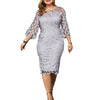 6XL Elegant Women Dress Plus Size Transparent Seven Sleeve Party Dress Autumn Ladies Knee-Length Dress Fall Retro vestidos D30