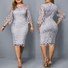 6XL Elegant Women Dress Plus Size Transparent Seven Sleeve Party Dress Autumn Ladies Knee-Length Dress Fall Retro vestidos D30