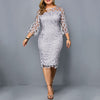 6XL Elegant Women Dress Plus Size Transparent Seven Sleeve Party Dress Autumn Ladies Knee-Length Dress Fall Retro vestidos D30