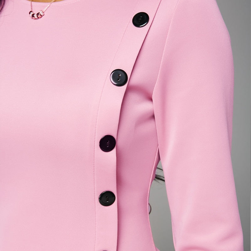 OTEN Midi Dress Women Plaid Office Plus Size Patchwork 2019 Autumn New Elegant Pocket Button O-Neck Party Work Loose Female Robe