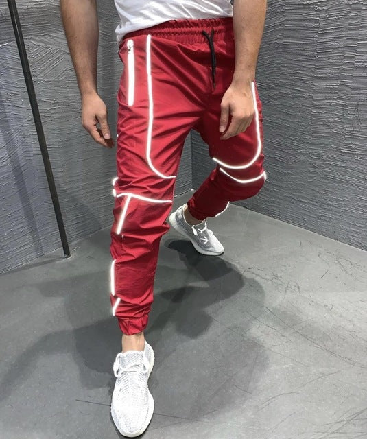 Reflective trousers men's street night run hip hop thin section health street clothing men's