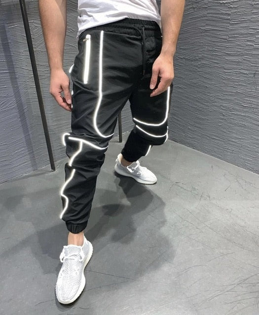 Reflective trousers men's street night run hip hop thin section health street clothing men's