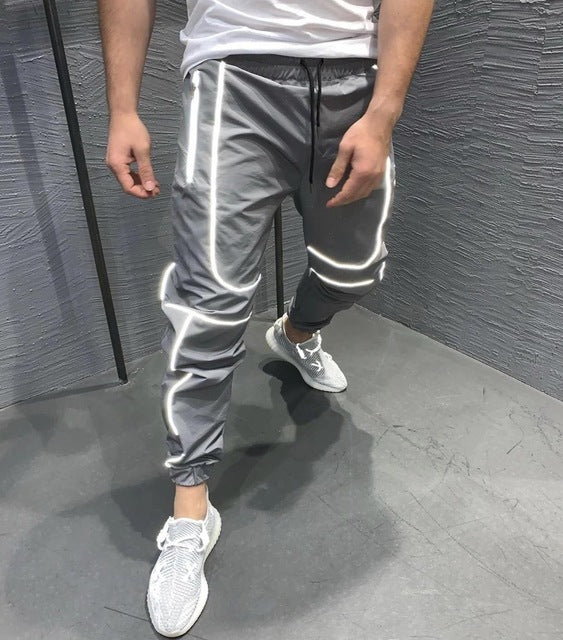 Reflective trousers men's street night run hip hop thin section health street clothing men's