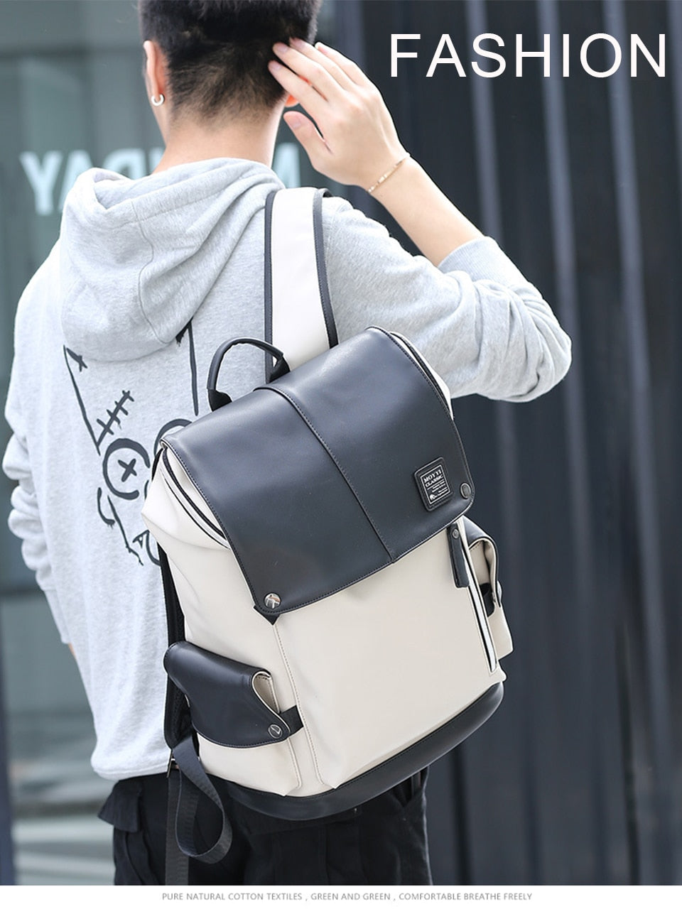 Fashion Men Backpacks Male PU Leather Backpack Laptop 15.6 Inch Women Female Bags Boys Girls Student Casual USB Charging Bagpack