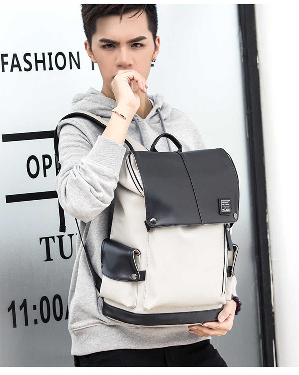 Fashion Men Backpacks Male PU Leather Backpack Laptop 15.6 Inch Women Female Bags Boys Girls Student Casual USB Charging Bagpack