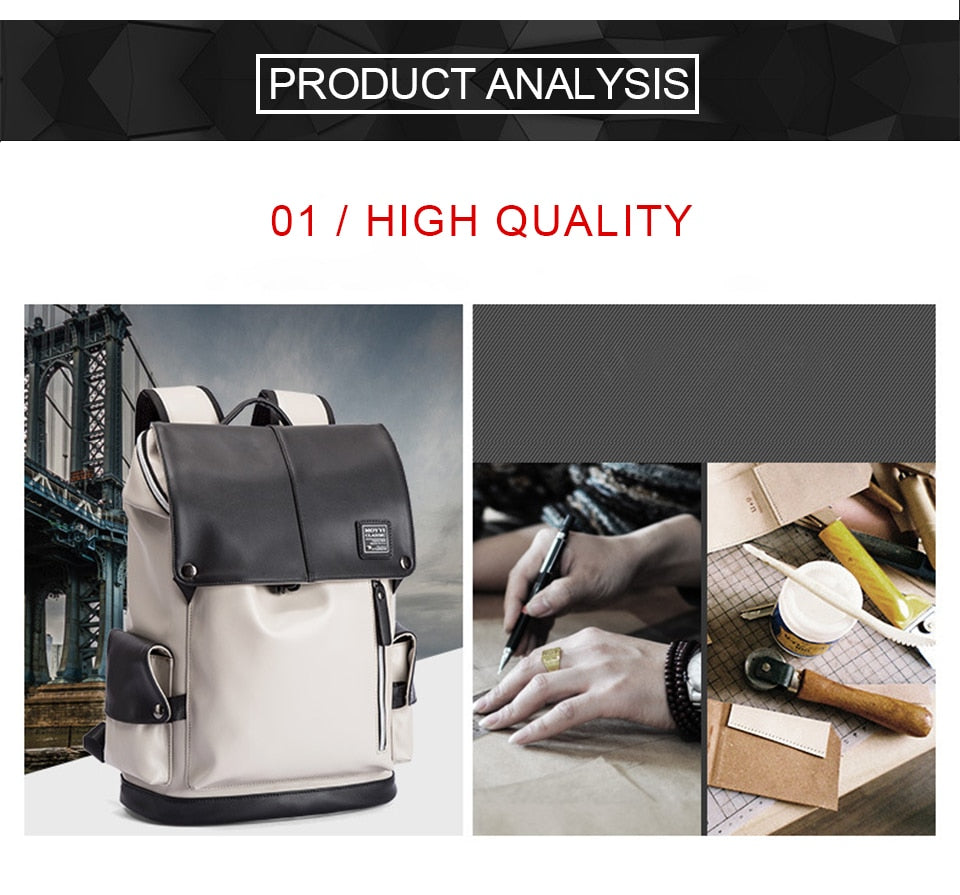 Fashion Men Backpacks Male PU Leather Backpack Laptop 15.6 Inch Women Female Bags Boys Girls Student Casual USB Charging Bagpack