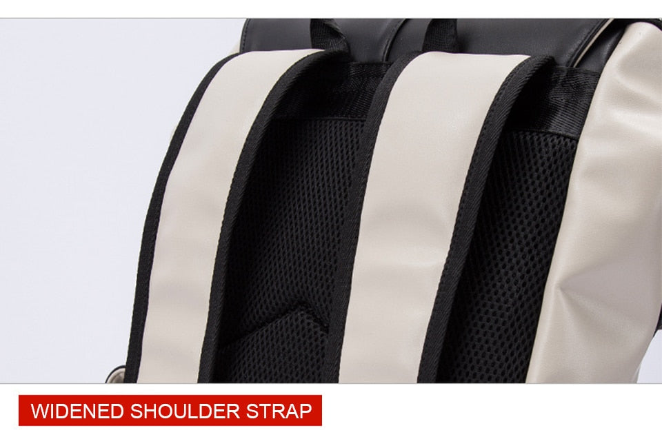 Fashion Men Backpacks Male PU Leather Backpack Laptop 15.6 Inch Women Female Bags Boys Girls Student Casual USB Charging Bagpack