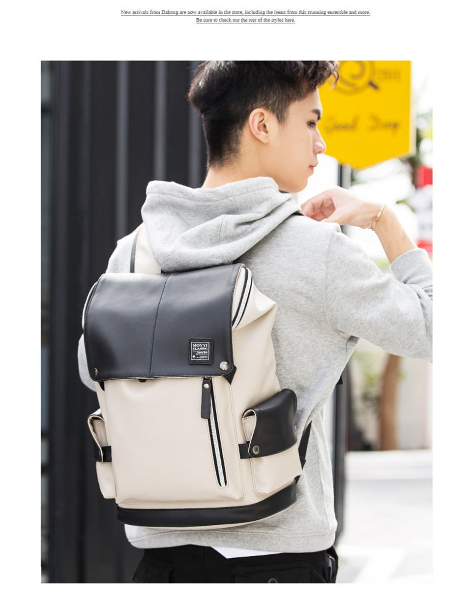 Fashion Men Backpacks Male PU Leather Backpack Laptop 15.6 Inch Women Female Bags Boys Girls Student Casual USB Charging Bagpack