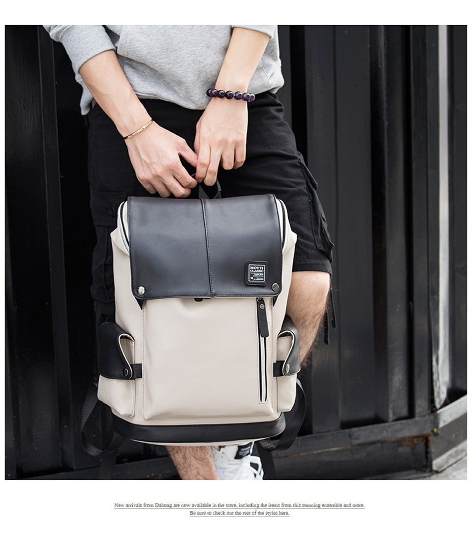 Fashion Men Backpacks Male PU Leather Backpack Laptop 15.6 Inch Women Female Bags Boys Girls Student Casual USB Charging Bagpack
