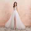 V Neck Wedding Dress White Ivory Sexy High Splits Beaded Beading Pearls Crystal A Line Backless Bridal Gown Vestido De Noiva