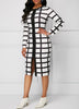 2019 Plus Size Fashion Women Dress 5xl New Autumn And Winter Dress Casual Black And White Plaid Zipper Slim Office Tight Dress