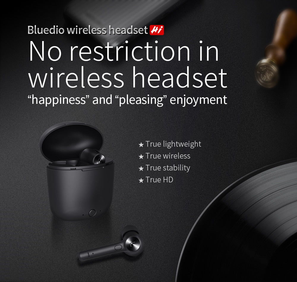 Bluedio Hi wireless bluetooth earphone for phone stereo sport earbuds headset with charging box built-in microphone