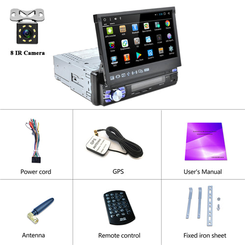Hikity 1din Android GPS Navigation Player 7'' Universa Car Radio Auto Retractable WiFi Car MP5 Multimedia Player Support Camera