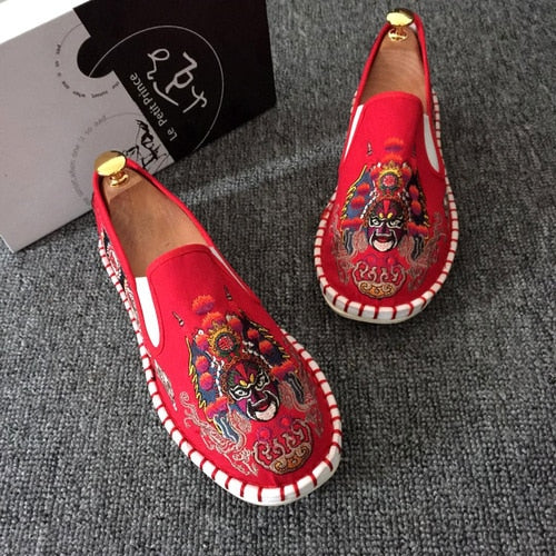 Embroidered Men's Casual Loafers Summer Fashion Slip on Male Canvas Shoes Lightweight Breathable Flat Shoes