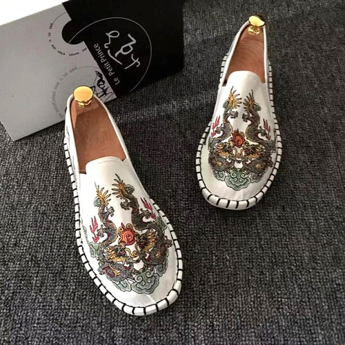 Embroidered Men's Casual Loafers Summer Fashion Slip on Male Canvas Shoes Lightweight Breathable Flat Shoes