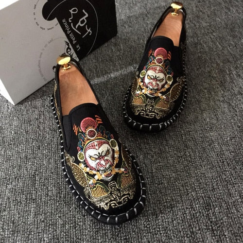 Embroidered Men's Casual Loafers Summer Fashion Slip on Male Canvas Shoes Lightweight Breathable Flat Shoes