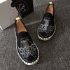 Embroidered Men's Casual Loafers Summer Fashion Slip on Male Canvas Shoes Lightweight Breathable Flat Shoes