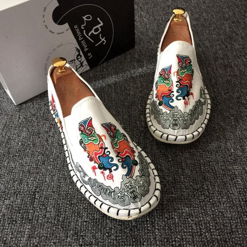Embroidered Men's Casual Loafers Summer Fashion Slip on Male Canvas Shoes Lightweight Breathable Flat Shoes