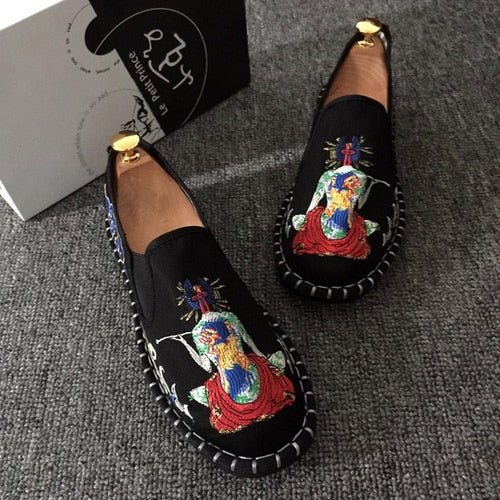 Embroidered Men's Casual Loafers Summer Fashion Slip on Male Canvas Shoes Lightweight Breathable Flat Shoes