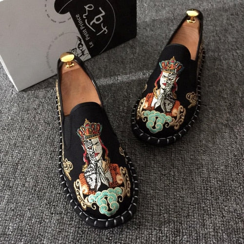 Embroidered Men's Casual Loafers Summer Fashion Slip on Male Canvas Shoes Lightweight Breathable Flat Shoes