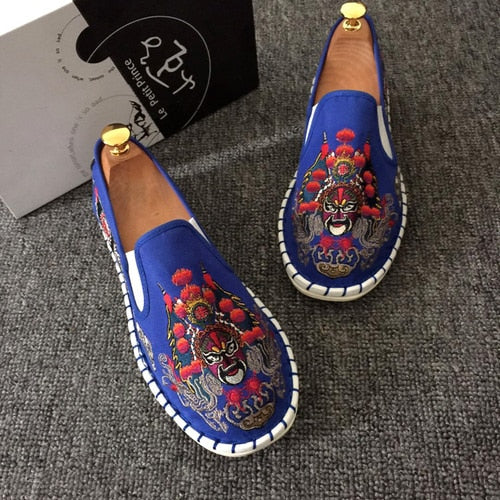Embroidered Men's Casual Loafers Summer Fashion Slip on Male Canvas Shoes Lightweight Breathable Flat Shoes