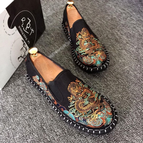 Embroidered Men's Casual Loafers Summer Fashion Slip on Male Canvas Shoes Lightweight Breathable Flat Shoes