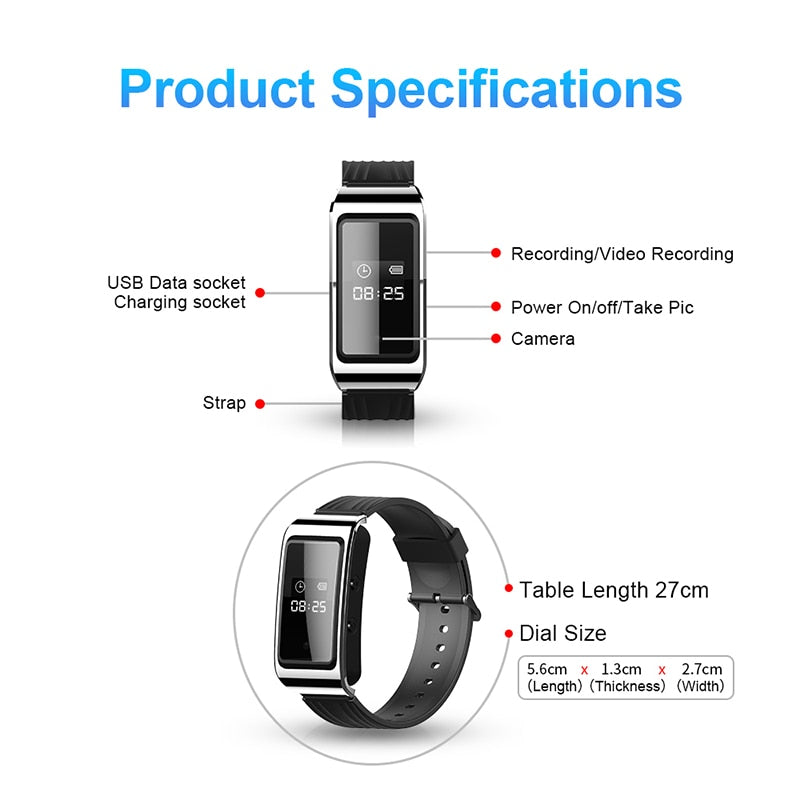 Digital Voice Pen Recorder D6 Watch Voice Recorder Video Player Voice Record WAV Camera Video AVI Play HD 1080P