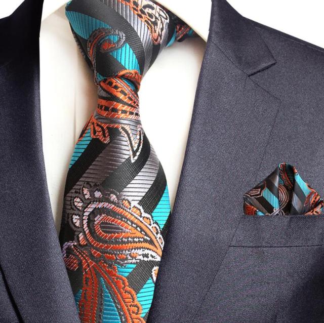 GUSLESON New Paisley Jacquard Woven Silk Mens Tie Handkerchief Set Neck Tie 8cm Striped Ties for Men Suit Business Wedding