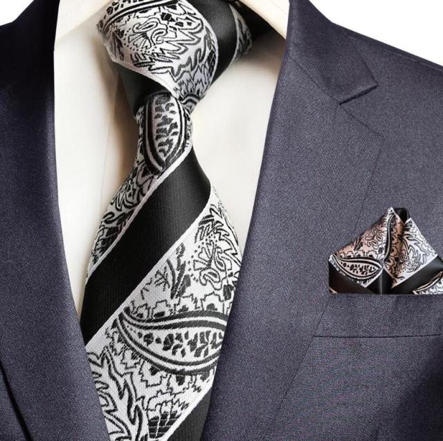 GUSLESON New Paisley Jacquard Woven Silk Mens Tie Handkerchief Set Neck Tie 8cm Striped Ties for Men Suit Business Wedding