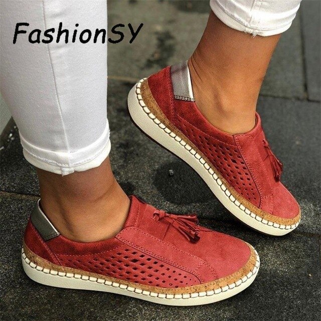 Hollow Out Women's Shoes Hand-stitched Striped Breathable Elastic Band Retro Casual Flat Suitable Wide Leg Women's Sneaker