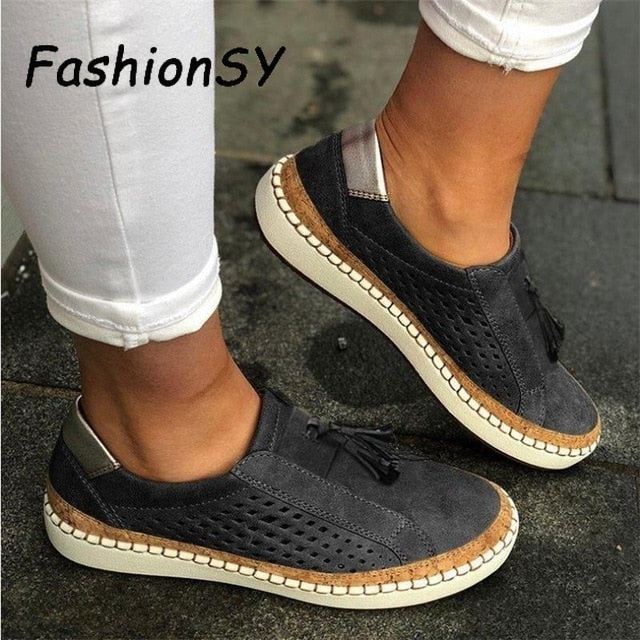 Hollow Out Women's Shoes Hand-stitched Striped Breathable Elastic Band Retro Casual Flat Suitable Wide Leg Women's Sneaker