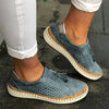 Hollow Out Women's Shoes Hand-stitched Striped Breathable Elastic Band Retro Casual Flat Suitable Wide Leg Women's Sneaker