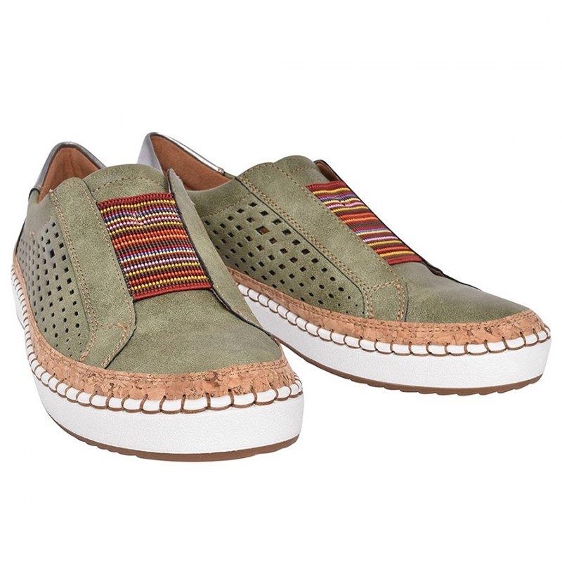 Hollow Out Women's Shoes Hand-stitched Striped Breathable Elastic Band Retro Casual Flat Suitable Wide Leg Women's Sneaker