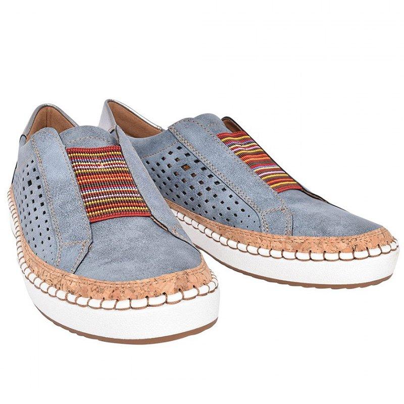 Hollow Out Women's Shoes Hand-stitched Striped Breathable Elastic Band Retro Casual Flat Suitable Wide Leg Women's Sneaker