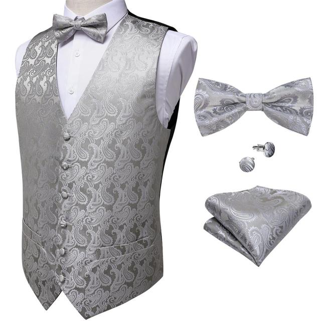 Formal Dress Gold Blue Black Paisley Wedding Suit Vest Formal Business Men Tuxedo Waistcoat Vest Suit Bow Tie Set DiBanGu