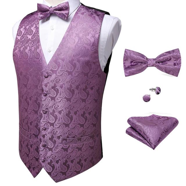 Formal Dress Gold Blue Black Paisley Wedding Suit Vest Formal Business Men Tuxedo Waistcoat Vest Suit Bow Tie Set DiBanGu