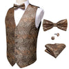 Formal Dress Gold Blue Black Paisley Wedding Suit Vest Formal Business Men Tuxedo Waistcoat Vest Suit Bow Tie Set DiBanGu