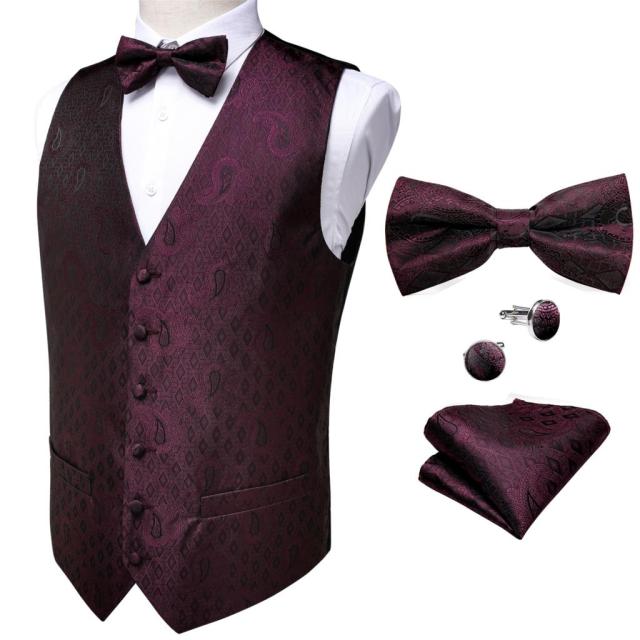 Formal Dress Gold Blue Black Paisley Wedding Suit Vest Formal Business Men Tuxedo Waistcoat Vest Suit Bow Tie Set DiBanGu