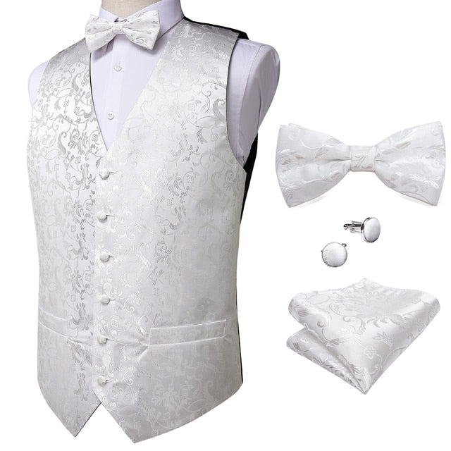 Formal Dress Gold Blue Black Paisley Wedding Suit Vest Formal Business Men Tuxedo Waistcoat Vest Suit Bow Tie Set DiBanGu