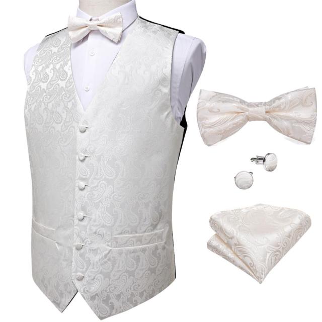 Formal Dress Gold Blue Black Paisley Wedding Suit Vest Formal Business Men Tuxedo Waistcoat Vest Suit Bow Tie Set DiBanGu