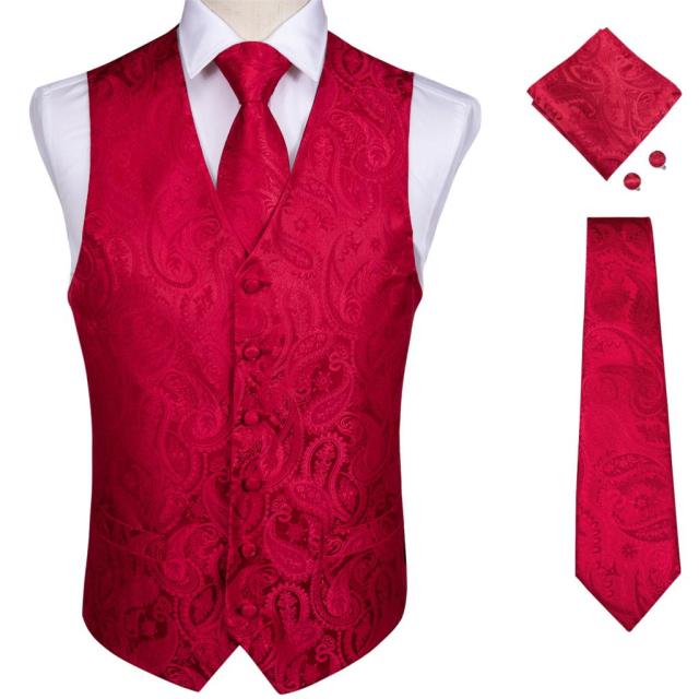 Fashion Silk Suit Vest Formal Dress Vest Fitness Sleeveless Jacket Wedding Waistcoat Bow Tie Necktie Pocket Square Set DiBanGu