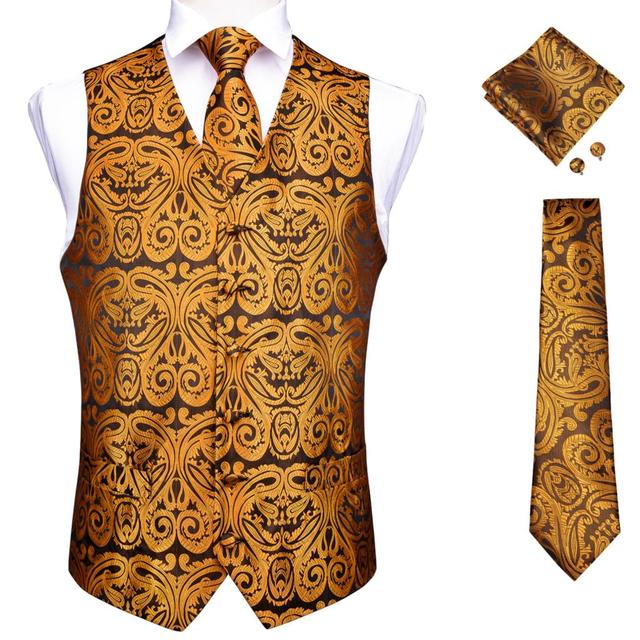 Fashion Silk Suit Vest Formal Dress Vest Fitness Sleeveless Jacket Wedding Waistcoat Bow Tie Necktie Pocket Square Set DiBanGu
