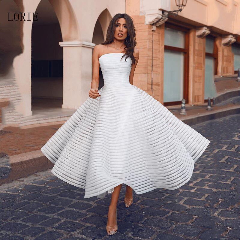 LORIE Princess Short Wedding Dress 2020 Strapless Puff Bride Dress A-Line  Backless Mid-Calf Boho Wedding Gown